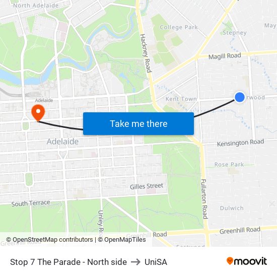Stop 7 The Parade - North side to UniSA map