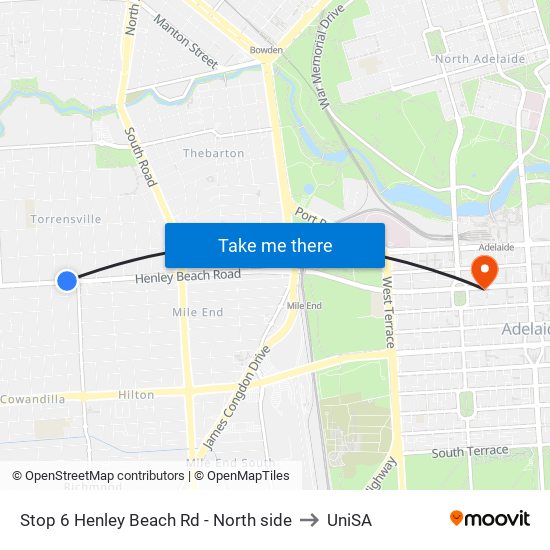 Stop 6 Henley Beach Rd - North side to UniSA map