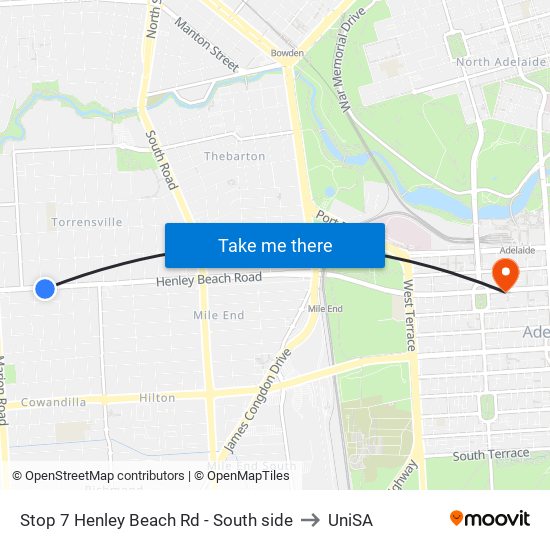 Stop 7 Henley Beach Rd - South side to UniSA map