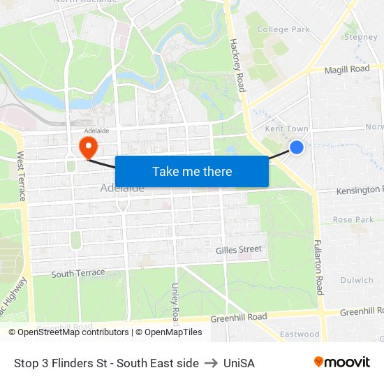 Stop 3 Flinders St - South East side to UniSA map