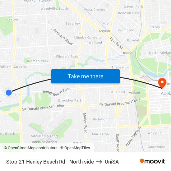 Stop 21 Henley Beach Rd - North side to UniSA map
