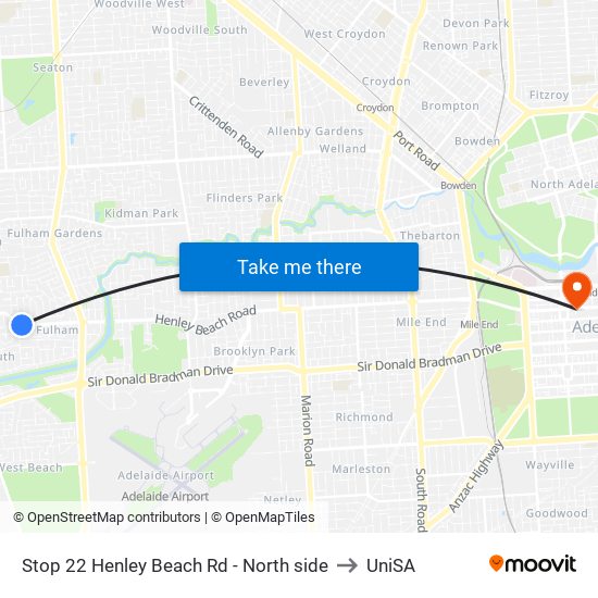 Stop 22 Henley Beach Rd - North side to UniSA map