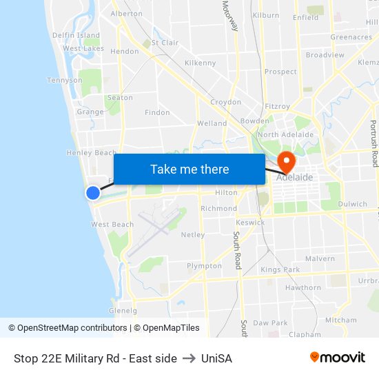 Stop 22E Military Rd - East side to UniSA map