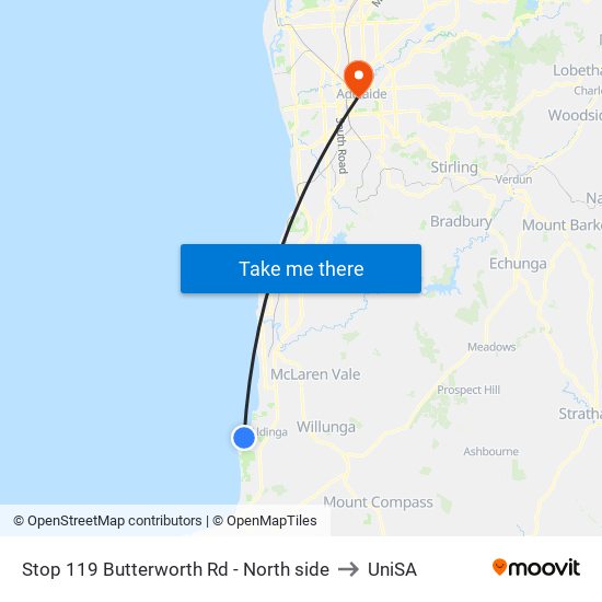 Stop 119 Butterworth Rd - North side to UniSA map