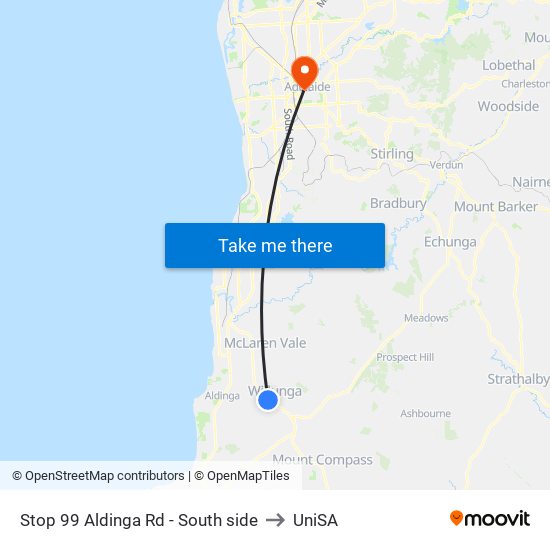 Stop 99 Aldinga Rd - South side to UniSA map