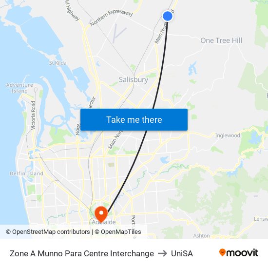 Zone A Munno Para Centre Interchange to UniSA map