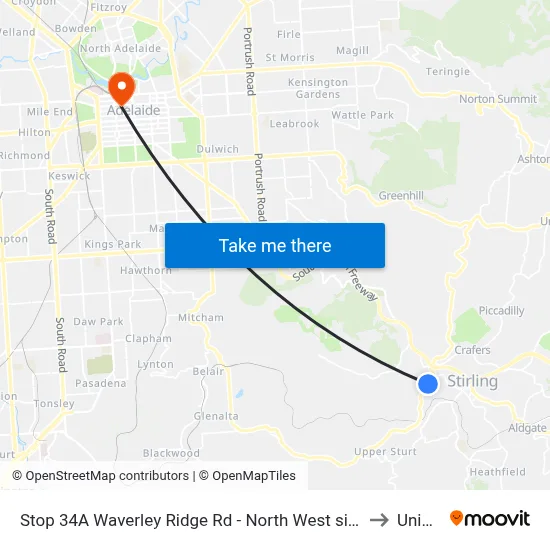 Stop 34A Waverley Ridge Rd - North West side to UniSA map