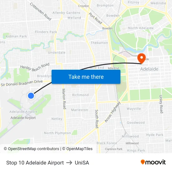 Stop 10 Adelaide Airport to UniSA map
