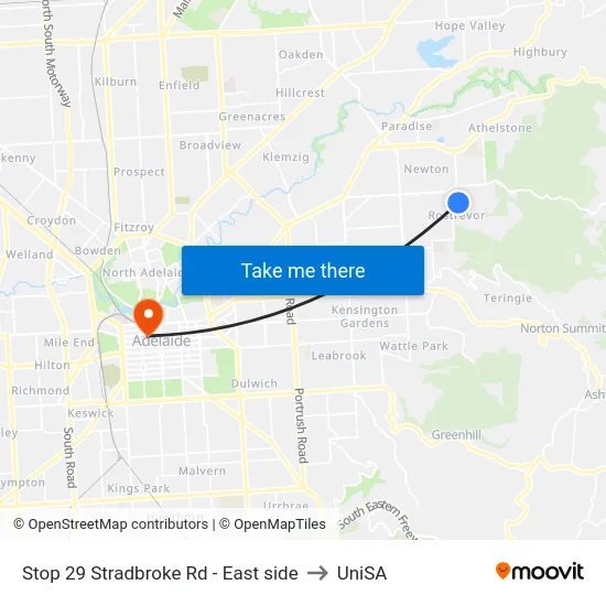 Stop 29 Stradbroke Rd - East side to UniSA map