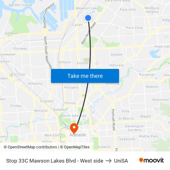 Stop 33C Mawson Lakes Blvd - West side to UniSA map