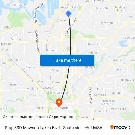 Stop 33D Mawson Lakes Blvd - South side to UniSA map