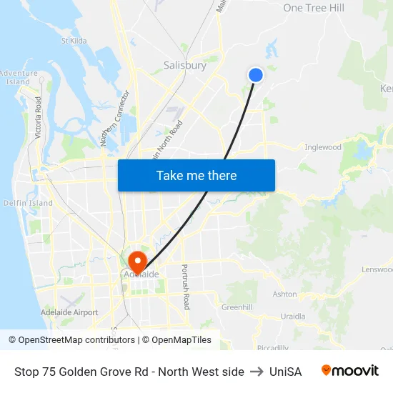 Stop 75 Golden Grove Rd - North West side to UniSA map
