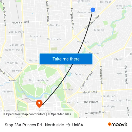 Stop 23A Princes Rd - North side to UniSA map