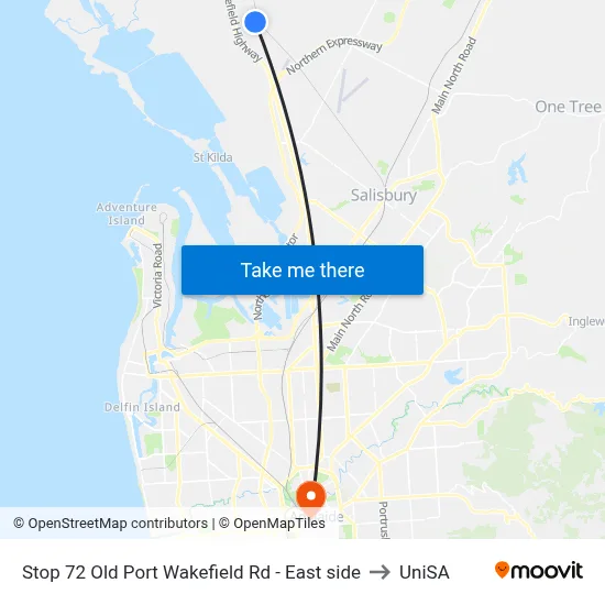 Stop 72 Old Port Wakefield Rd - East side to UniSA map