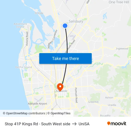 Stop 41P Kings Rd - South West side to UniSA map
