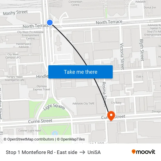Stop 1 Montefiore Rd - East side to UniSA map