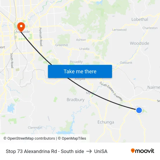 Stop 73 Alexandrina Rd - South side to UniSA map