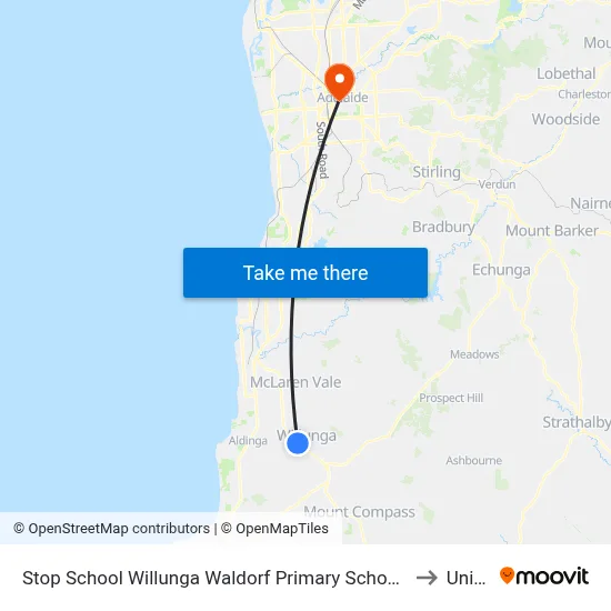 Stop School Willunga Waldorf Primary School Jay Dr to UniSA map