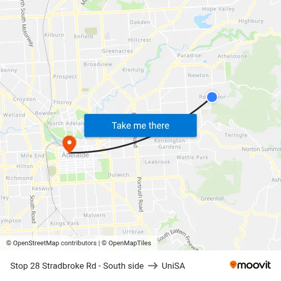 Stop 28 Stradbroke Rd - South side to UniSA map
