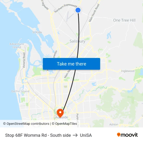 Stop 68F Womma Rd - South side to UniSA map