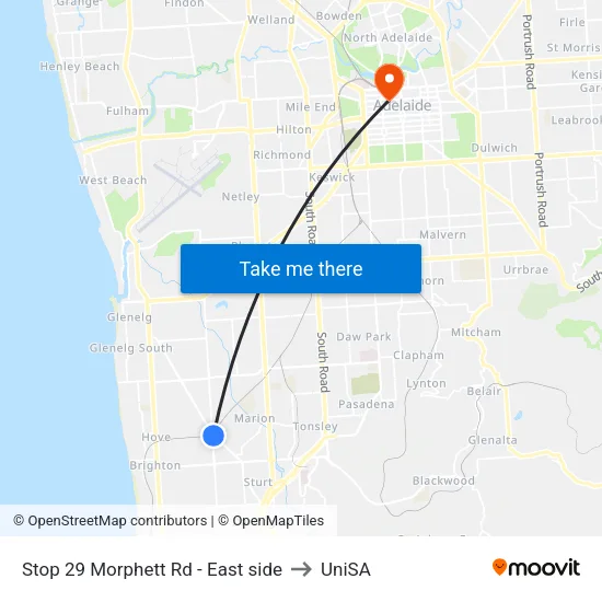 Stop 29 Morphett Rd - East side to UniSA map