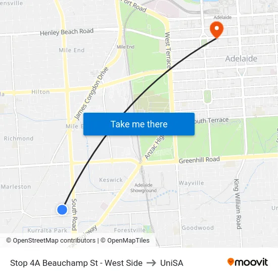 Stop 4A Beauchamp St - West Side to UniSA map