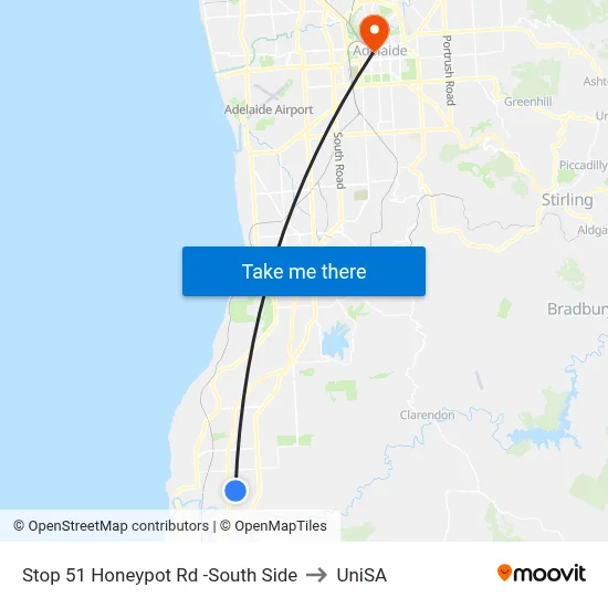 Stop 51 Honeypot Rd -South Side to UniSA map