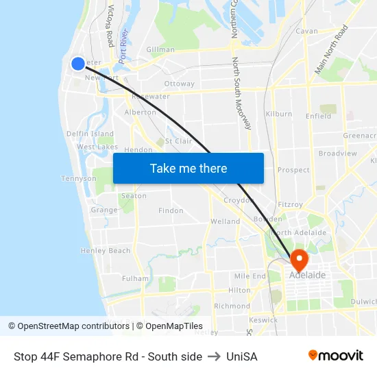 Stop 44F Semaphore Rd - South side to UniSA map