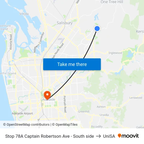 Stop 78A Captain Robertson Ave - South side to UniSA map