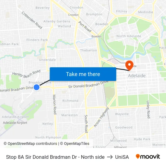 Stop 8A Sir Donald Bradman Dr - North side to UniSA map
