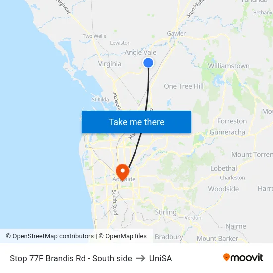 Stop 77F Brandis Rd - South side to UniSA map
