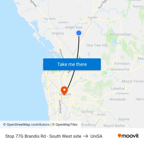 Stop 77G Brandis Rd - South West side to UniSA map