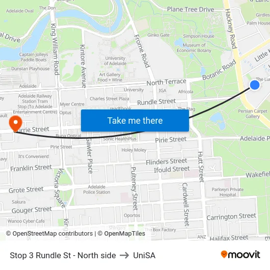Stop 3 Rundle St - North side to UniSA map
