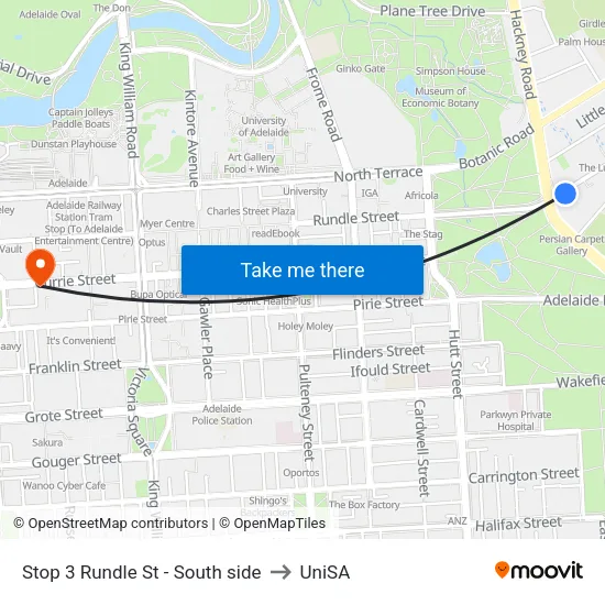 Stop 3 Rundle St - South side to UniSA map