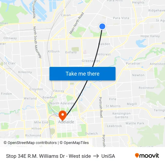 Stop 34E R.M. Williams Dr - West side to UniSA map