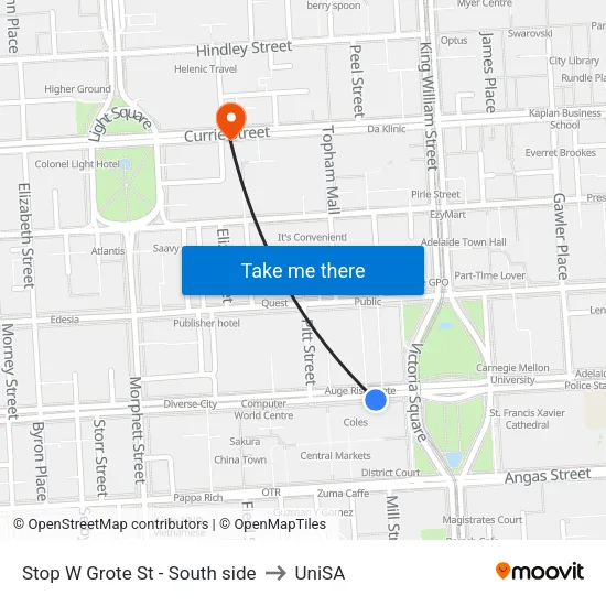 Stop W Grote St - South side to UniSA map