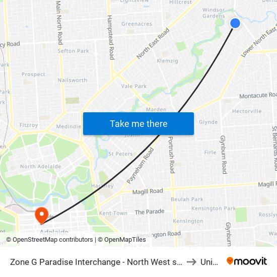 Zone G Paradise Interchange - North West side to UniSA map