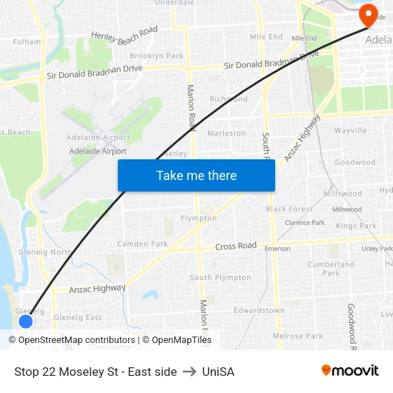 Stop 22 Moseley St - East side to UniSA map