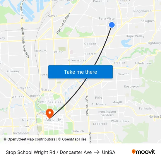 Stop School Wright Rd / Doncaster Ave to UniSA map