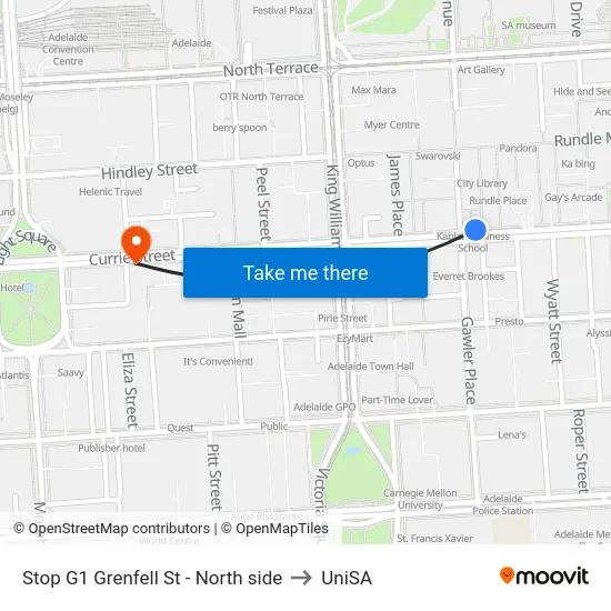Stop G1 Grenfell St - North side to UniSA map