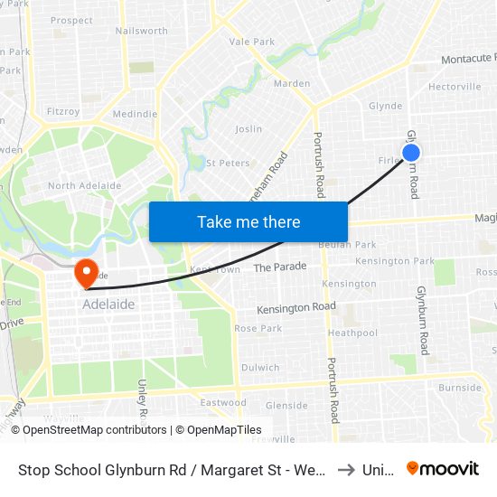 Stop School Glynburn Rd / Margaret St - West side to UniSA map