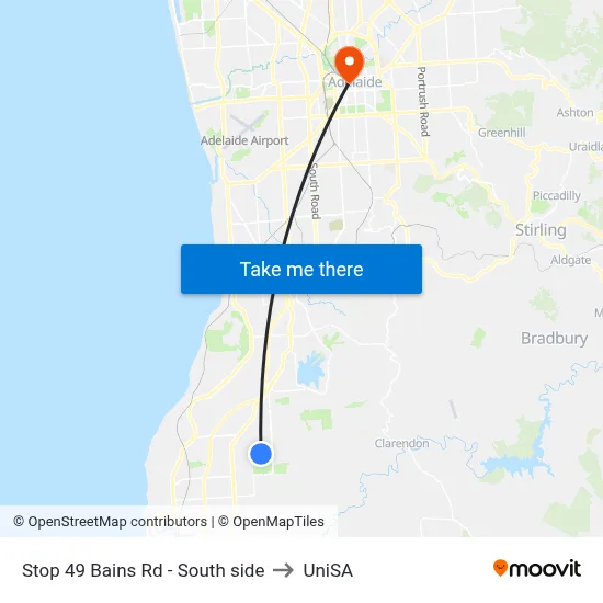 Stop 49 Bains Rd - South side to UniSA map