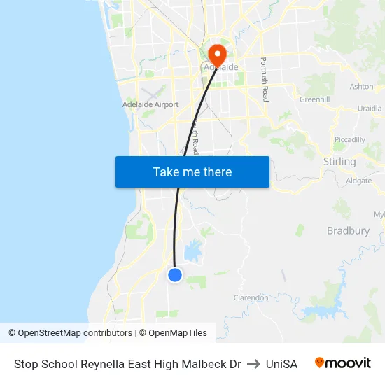 Stop School Reynella East High Malbeck Dr to UniSA map