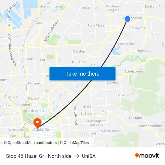 Stop 46 Hazel Gr - North side to UniSA map