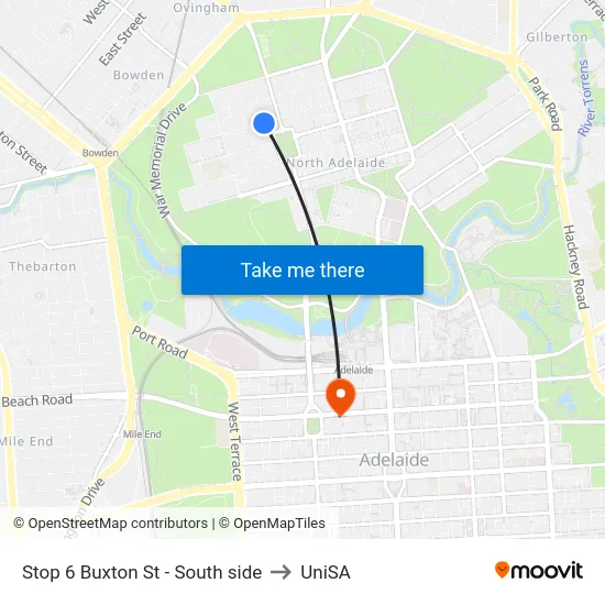 Stop 6 Buxton St - South side to UniSA map