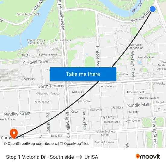 Stop 1 Victoria Dr - South side to UniSA map