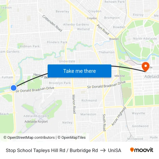 Stop School Tapleys Hill Rd / Burbridge Rd to UniSA map