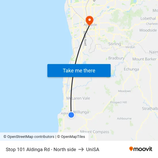 Stop 101 Aldinga Rd - North side to UniSA map