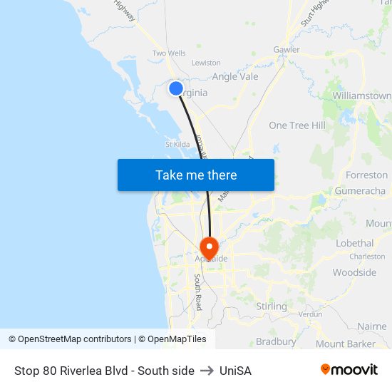 Stop 80 Riverlea Blvd - South side to UniSA map