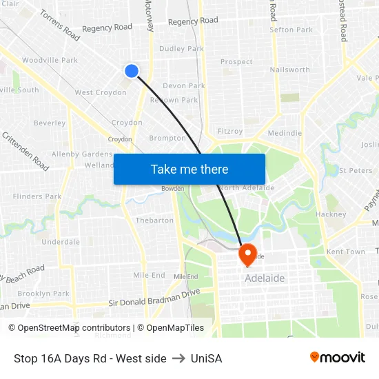 Stop 16A Days Rd - West side to UniSA map
